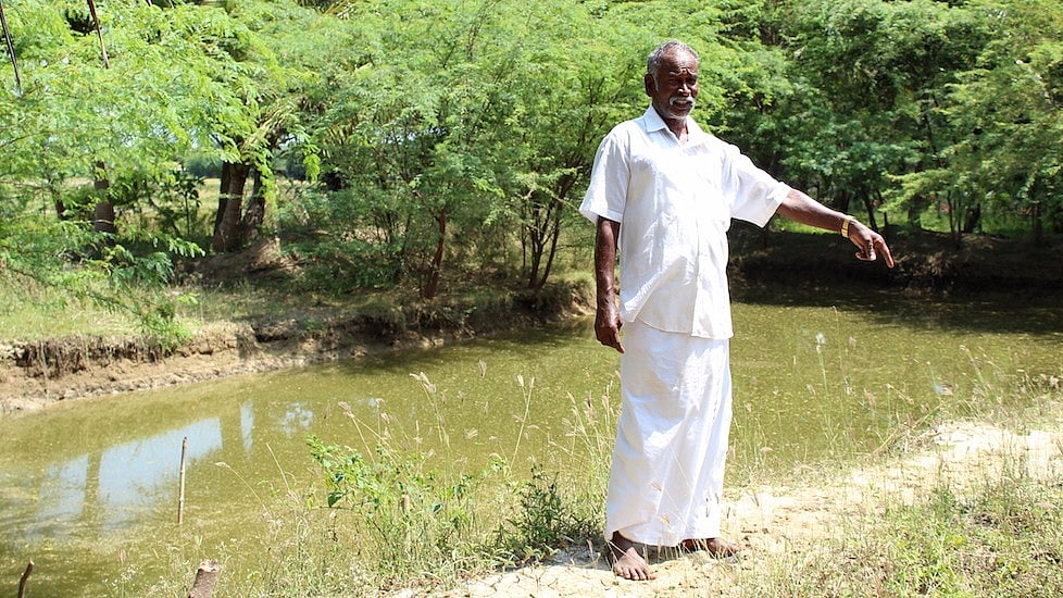 Balasubramaniam Palanisamy, a farmer from Chettipalayam village, survived drought with organic farming. (Photo Courtesy: Sharada Balasubramanian)