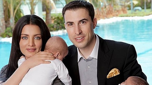 Celina Jaitly with her husband Peter Haag and twin sons. (Photo courtesy: <a href="https://www.instagram.com/p/uUlyF1EDZ4/?taken-by=celinajaitlyofficial&amp;hl=en">Instagram/ celinajaitly</a>)