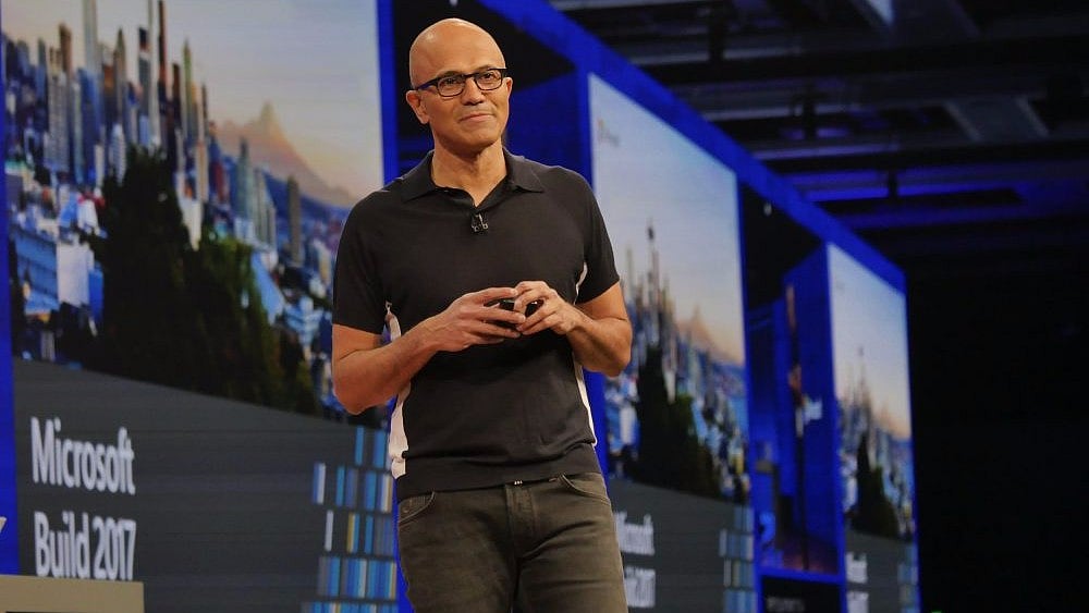 Satya Nadella at the Microsoft Build 2017 keynote. (Photo Courtesy: <a href="https://news.microsoft.com/build2017/">Microsoft</a>)