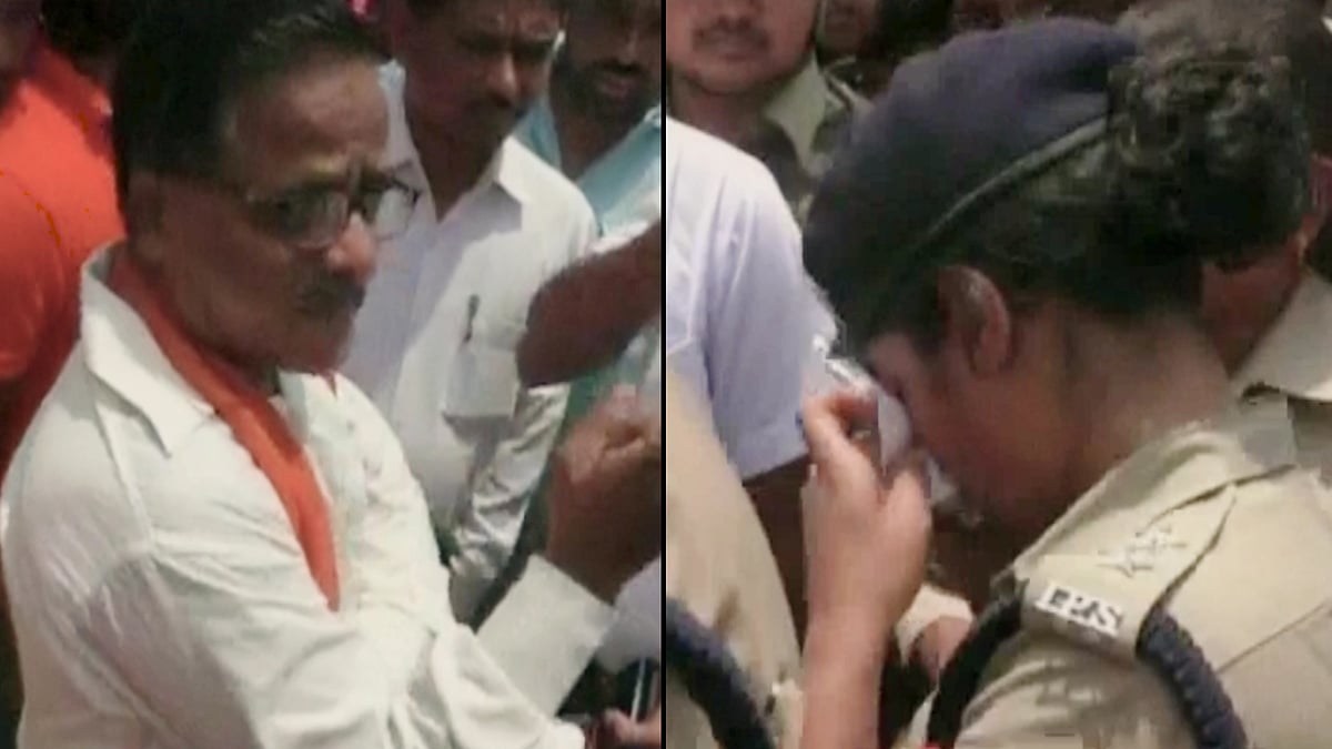 BJP lawmaker Dr Radha Mohan Das Agarwal shouts at IPS officer Charu Nigam. (Photo: ANI Screengrab)