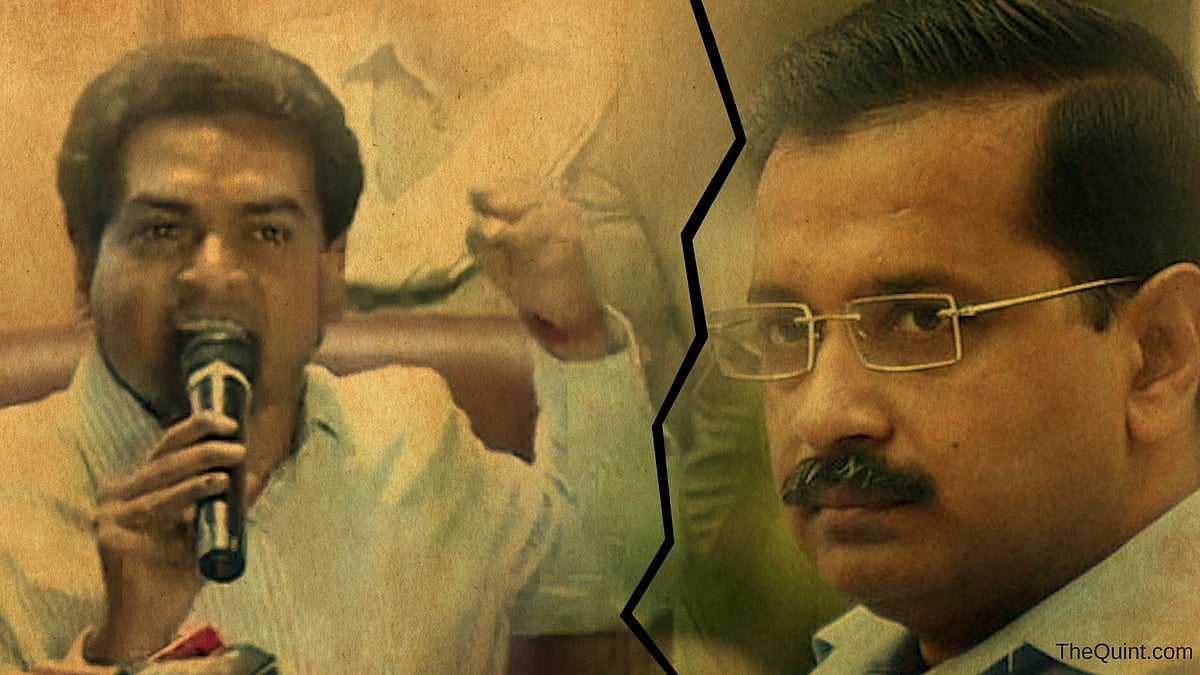 Sacked AAP minister Kapil Mishra and Delhi Chief Minister Arvind Kejriwal. (Photo: The Quint)