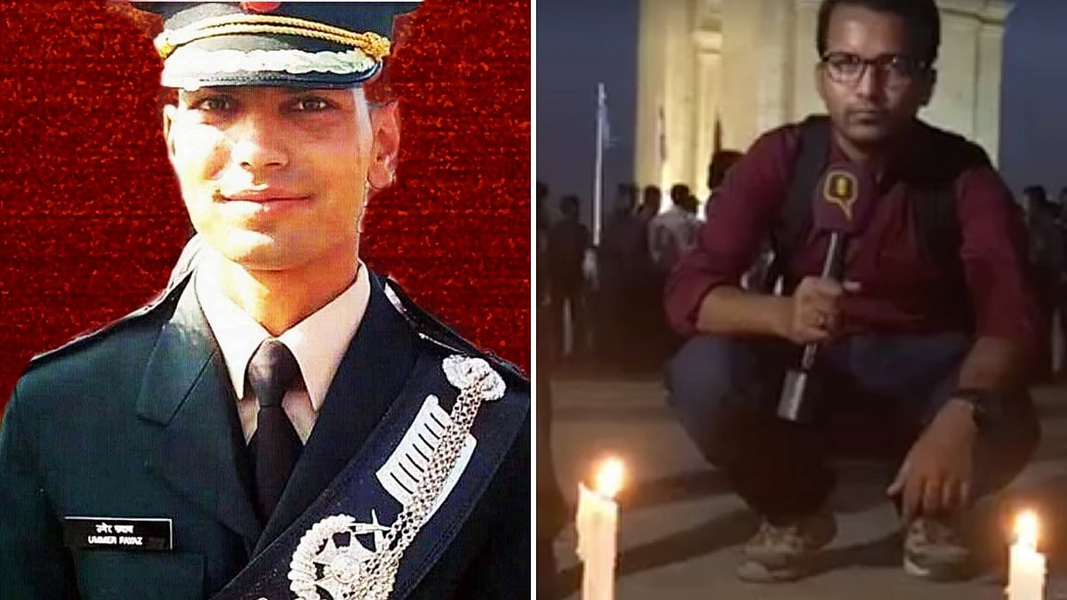 Hundreds came out to pay homage to the young Kashmiri Army man. (Photo: <b>The Quint)</b>