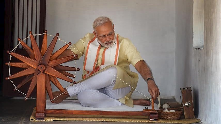 Prime Minister Narendra Modi at the Sabarmati Ashram in Ahmadabad.