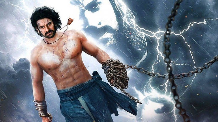 Prabhas flaunts his abs in a still from <i>Baahubali 2</i>.