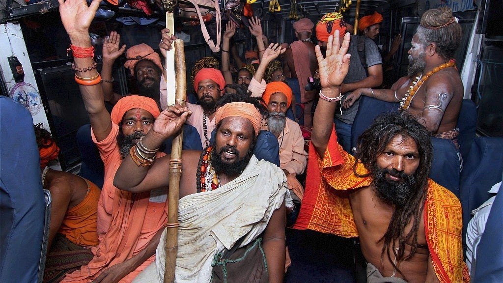 Sadhus  during their Amarnath Yatra in Jammu.