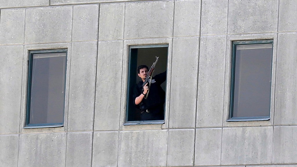 Visuals from outside the Iran parliament in Tehran. (Photo: AP)