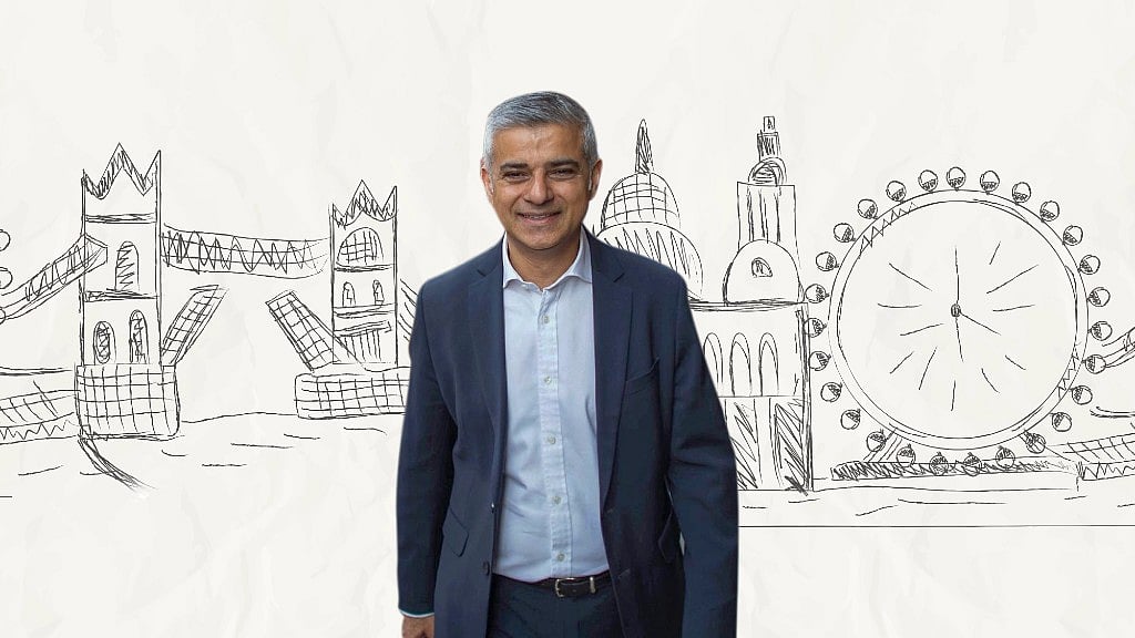 London Mayor Sadiq Khan. (Photo: AP/Altered by <b>The Quint</b>)