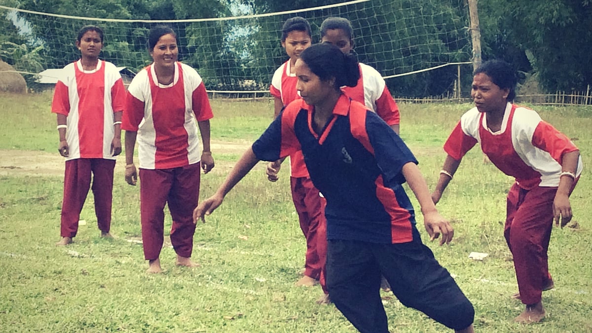 Dressed in blue and red t-shirts and tracks, these women look as if they have been playing Kabbadi for ages. (Photo Courtesy: Rakhee Roytalukdar)
