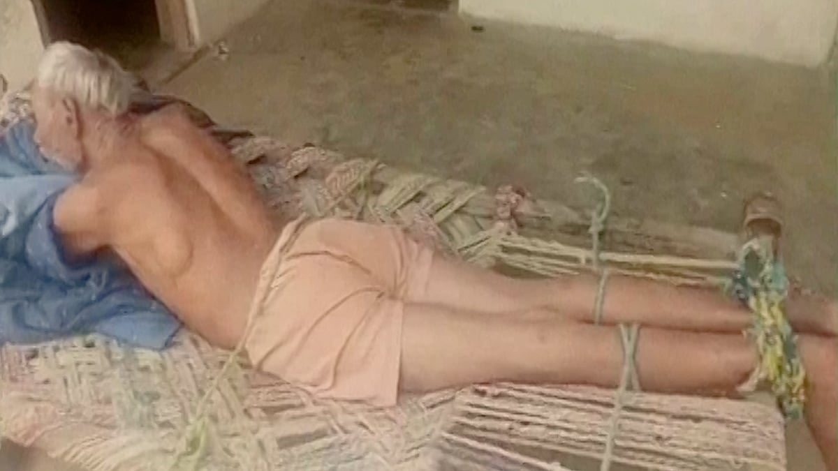 Jokhiram was found tied to a cot. He was allegedly injured and starved by wife and son over a dispute regarding property. (Photo: ANI screen grab)