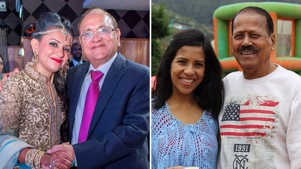 Harsha Narrainen and Pranjalee Lahiri with their dads. (Photo Courtesy: Harsha Narrainen/Pranjalee Lahiri)