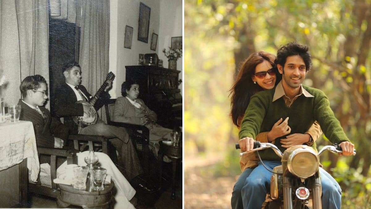 A photo of an anglo-Indian Christmas gathering in the seventies at McCluskiegunj (L); a still from the movie <i>A Death in the Gunj</i>. (Photo Courtesy: Lesley D Biswas; YouTube screenshot)