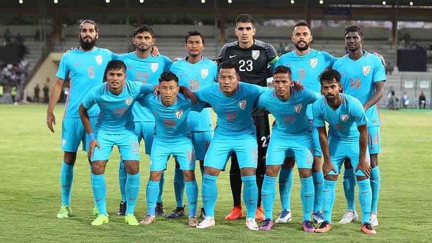 (Photo Courtesy: Facebook/<a href="https://www.facebook.com/TheIndianFootballTeam/photos/ms.c.eJxFzNsNADEIA8GOTjwN9N~;YKSQhvyN7WasoTIB0ItOPD4Q6I6geEKdq4EJSg8zFoxssF4JWA5iL7YXMQrMb8FnsKCaqtcEOePqKuvNdgDtKOdALxF14yWoIPwDSKkN~;rJcznA~-~-.bps.a.1399074183516718.1073741994.445396648884481/1399074703516666/?type=3&theater">Indian Football Team</a>)
