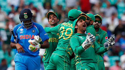 

Pakistan’s celebrates the dismissal of India’s Ravichandran Ashwin during the ICC Champions Trophy final at The Oval in London on Sunday. (Photo: AP)