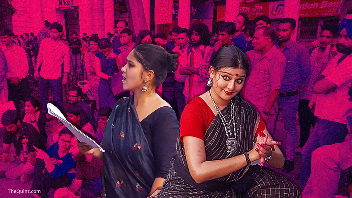 Sabika (left) and Annanya perform poetry and Bharatnatyam in protest against incidents of mob violence in the country.