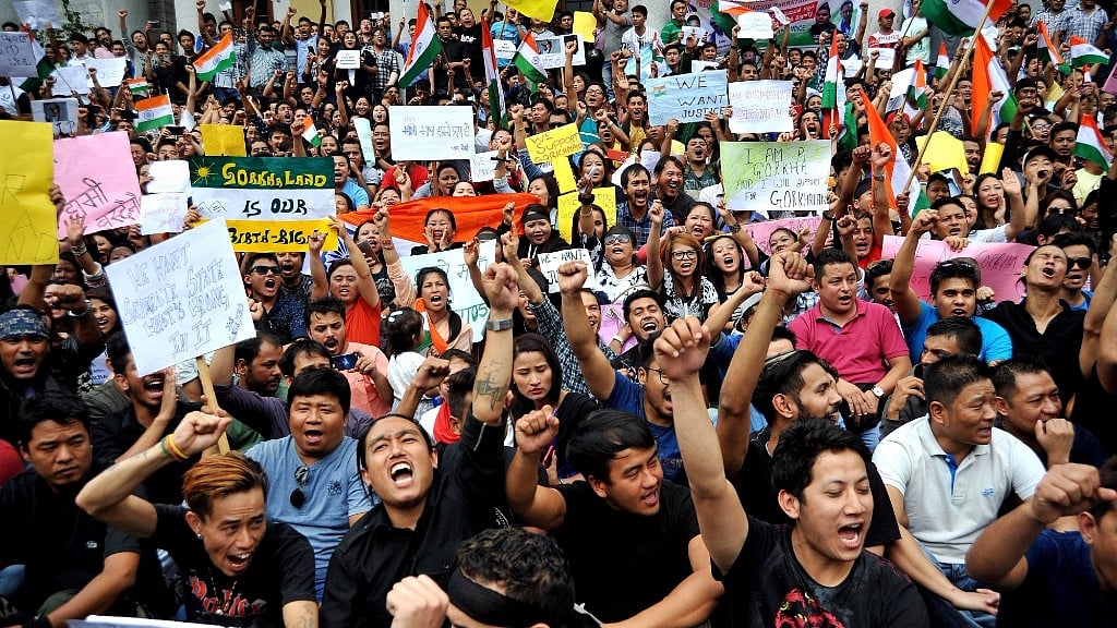 Gorkhas in Bengaluru stage a demonstration to press for a separate state of Gorkhaland, on 20 June 2017.