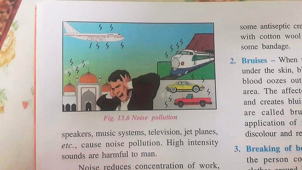 ICSE Class VI science textbook sparks row over picture depicting mosque as noise pollutant.