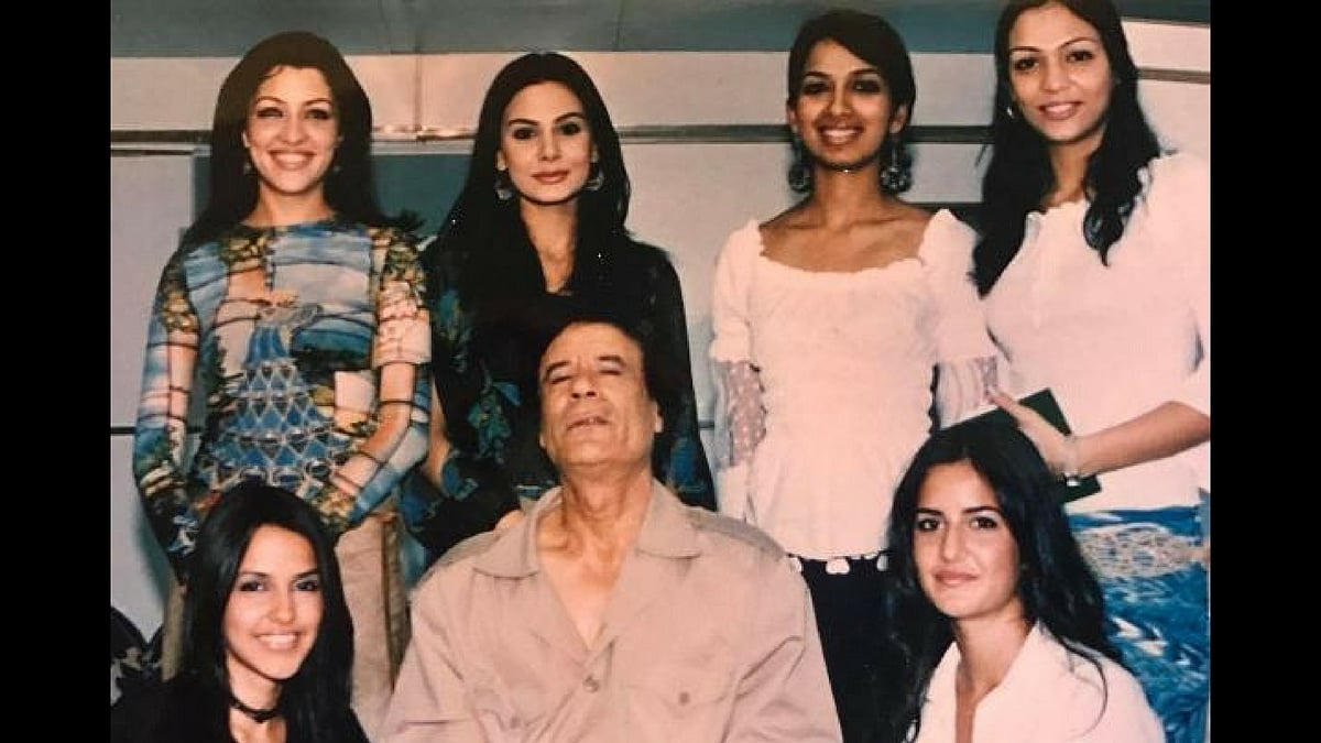 Muammar Gaddafi with Katrina Kaif and Neha Dhupia. 