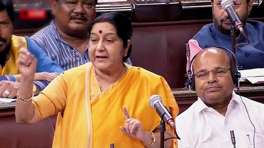 External Affairs Minister Sushma Swaraj in Rajya Sabha on Thursday. 
