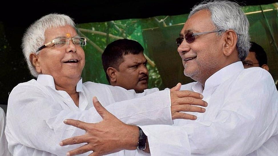 Lalu Yadav and Nitish Kumar after their victory in the Bihar Assembly elections. 