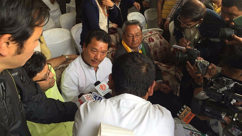 GJM leader Bimal Gurung at a rally in Darjeeling. 
