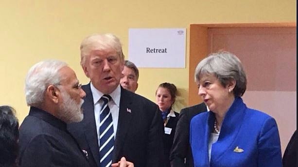 Modi with US President Trump and British PM Theresa May.