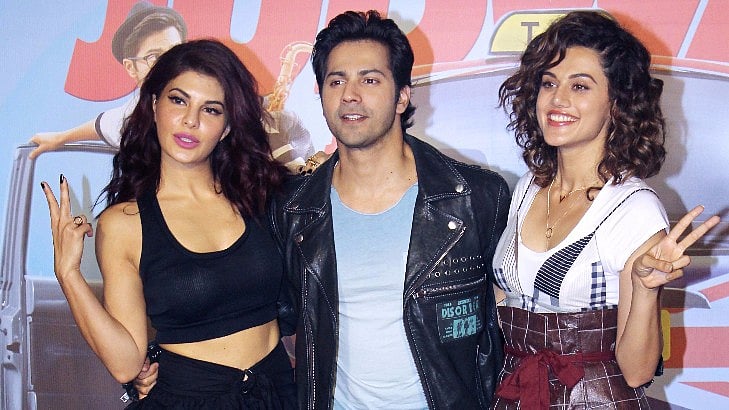 

Jacqueline Fernandez, Varun Dhawan, Taapsee Pannu at the trailer launch of ‘Judwaa 2’.