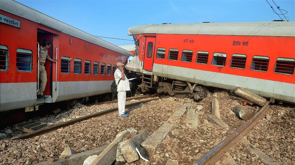 Nine coaches of Azamgarh-Delhi Kaifiyat Express train derailed after colliding with a dumper in Auraiya district of Uttar Pradesh on Wednesday.