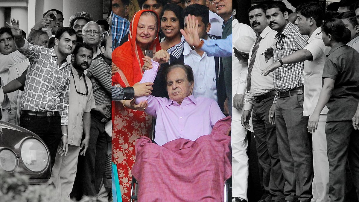 Dilip Kumar and Saira Banu clicked as they leave the hospital.&nbsp;