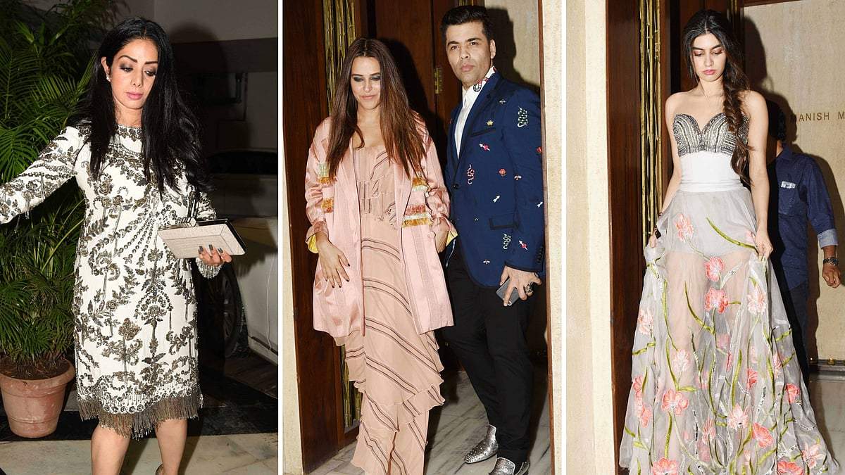 

Karan Johar, Neha Dhupia, Sridevi at Manish Mahotra’s party.