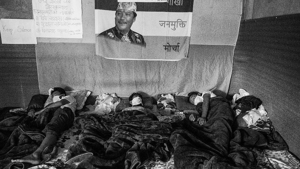 Activists of GJM’s youth wing, the Yuva Morcha, observing fast-unto-death over the demand for Gorkhaland in Mirik, 50 kilometres from Darjeeling.