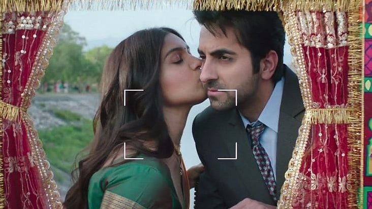 Bhumi Pednekar and Ayushmann Khurrana in a scene from <i>Shubh Mangal Saavdhan.</i> 