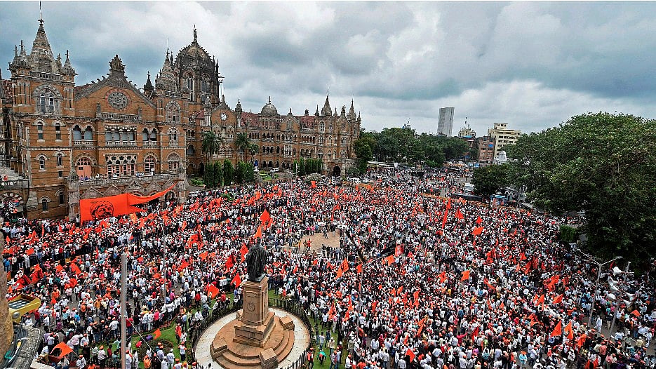 A gathering of Maratha community perople during a silent protest in Mumbai