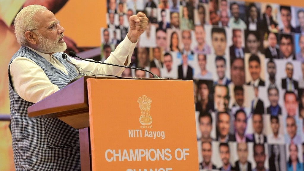 Prime Minister Narendra Modi addresses young CEOs at the “Champions of Change” initiative organised by the NITI Aayog.