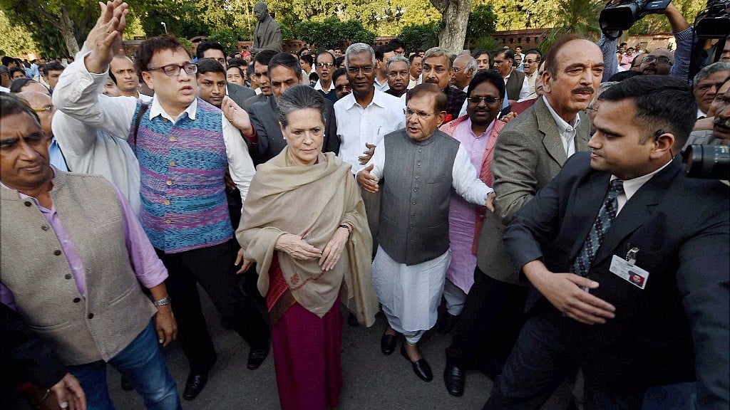 A gathering of opposition leaders including Sonia Gandhi, Sharad Yadav and Derek O’Brien. 