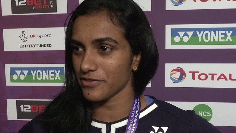PV Sindhu speaks to the media after losing the World Badminton Championships final to Japan’s Nozomi Okuhara.&nbsp;