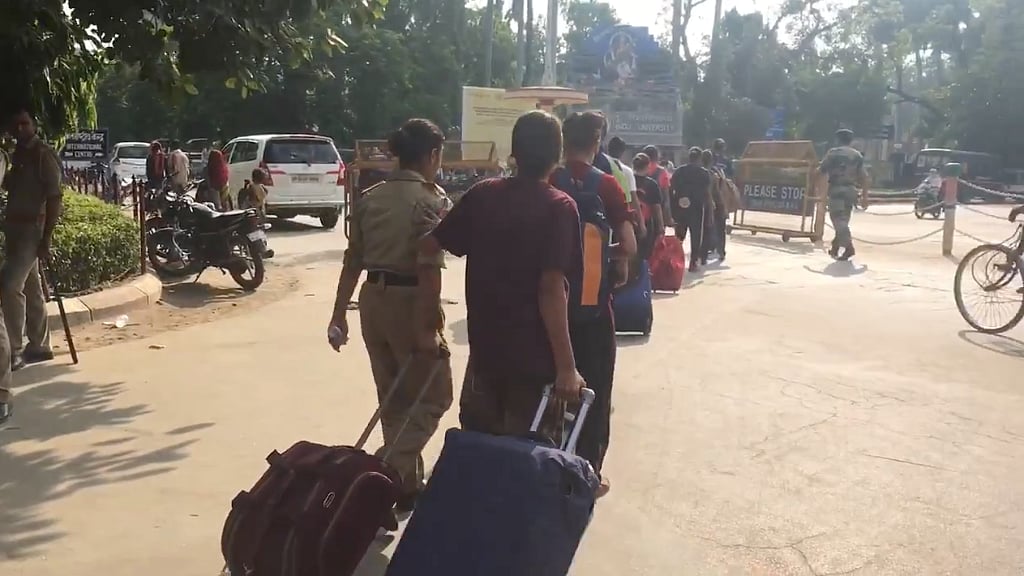 Students vacating the the hostel.