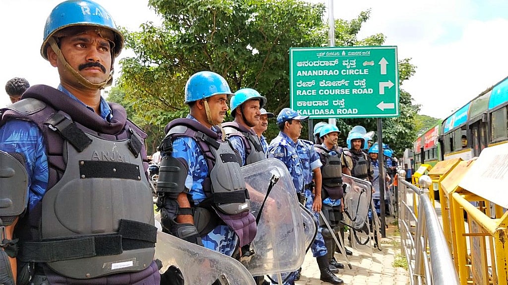 More than 600 policemen and 140 central forces were deployed at Bengaluru’s Freedom Park on Tuesday. 