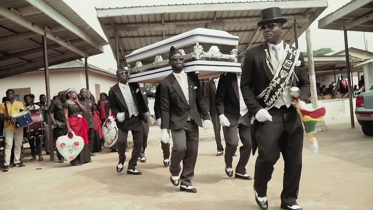 Benjamin Aidoo and his group performing at the burial procession.