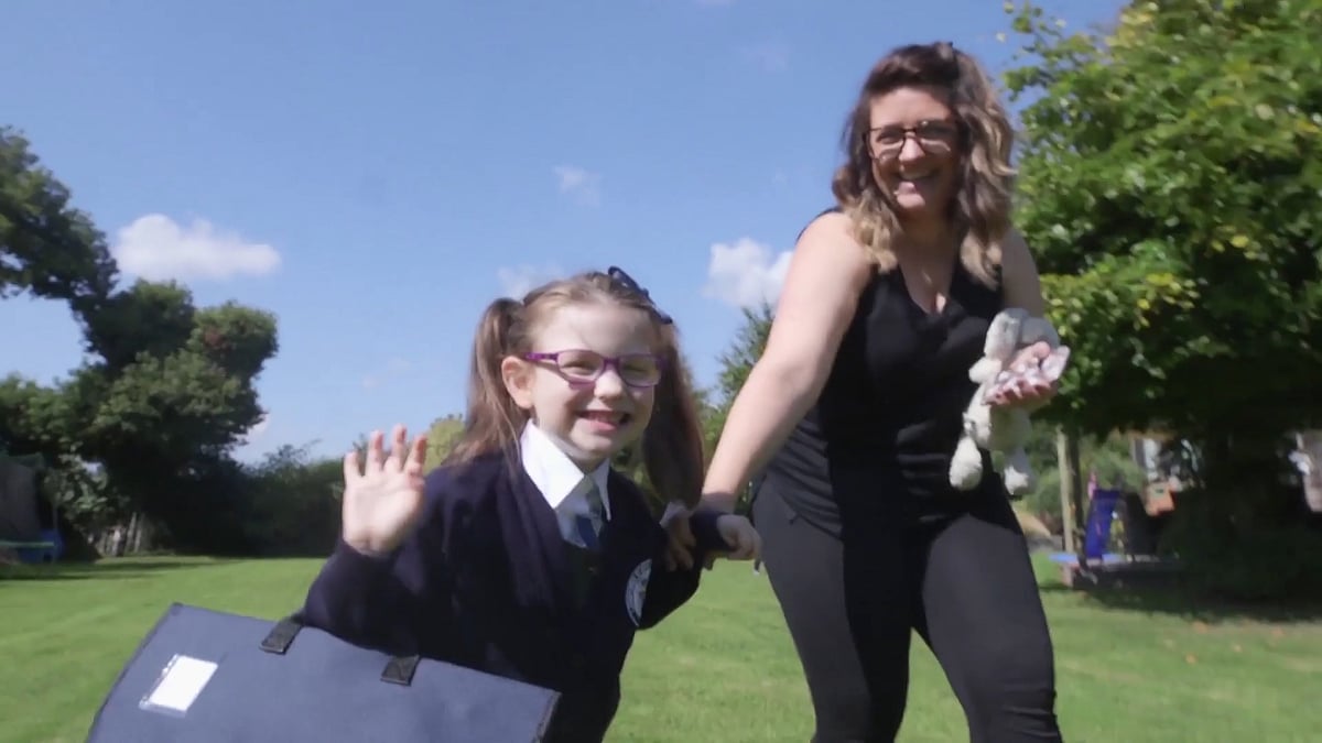 Evie Doherty going to school for the first time.