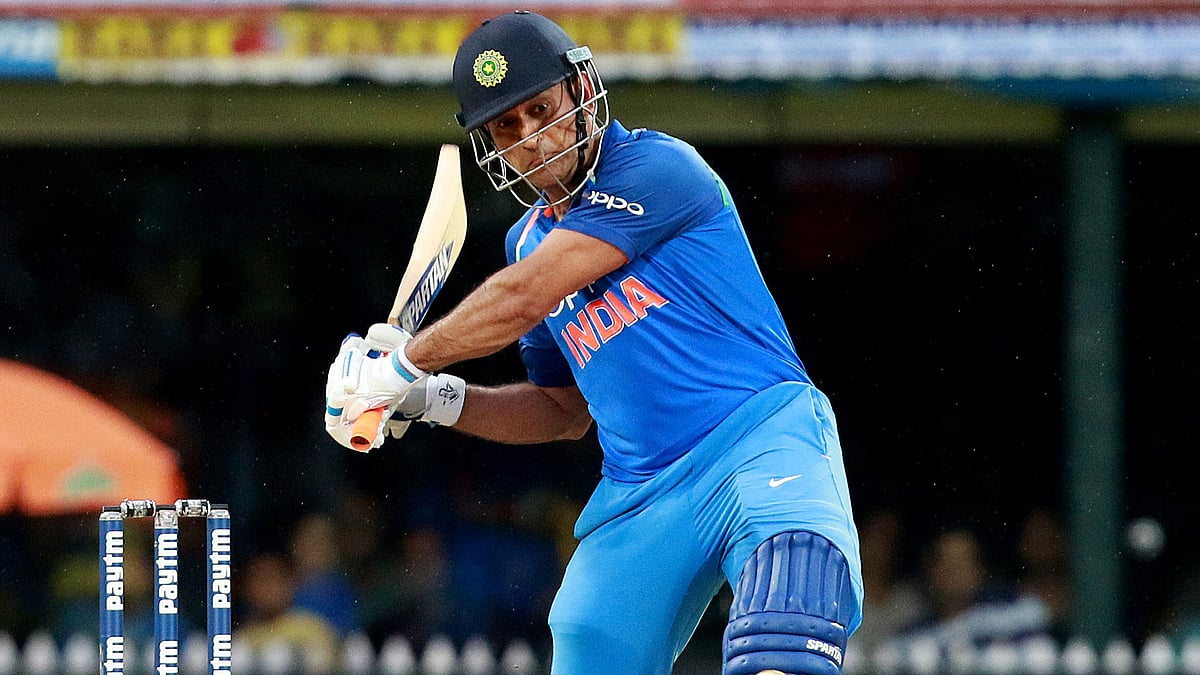 MS Dhoni in action during the first ODI against Australia.