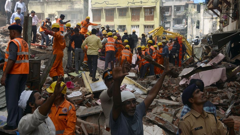 Rescue operations after the collapse of Husaini Manzil in Bhendi Bazaar.