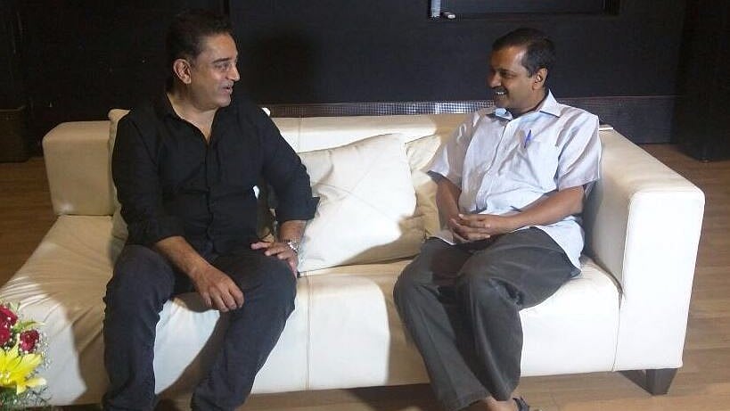 Kamal Haasan chats with Delhi Chief Minister Arvind Kejriwal.