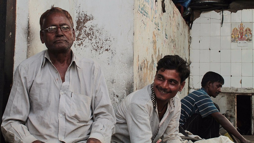 Workers at the Singal Pur labour chowk in Delhi.