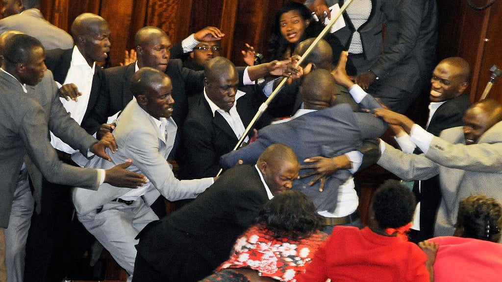 Brawl in the Uganda parliament. 