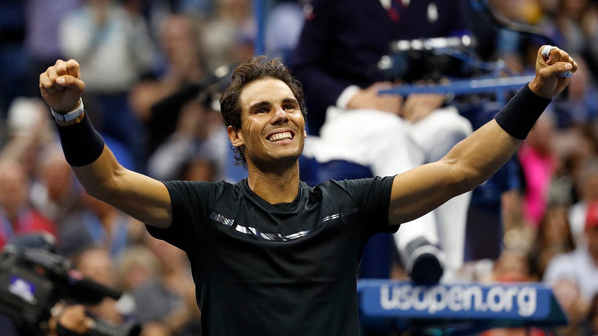 Rafael Nadal celebrates after winning the 2017 US Open.