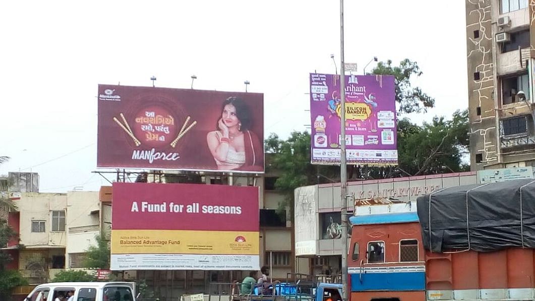 Manforce condom advertisement hording featuring Sunny Leone.&nbsp;