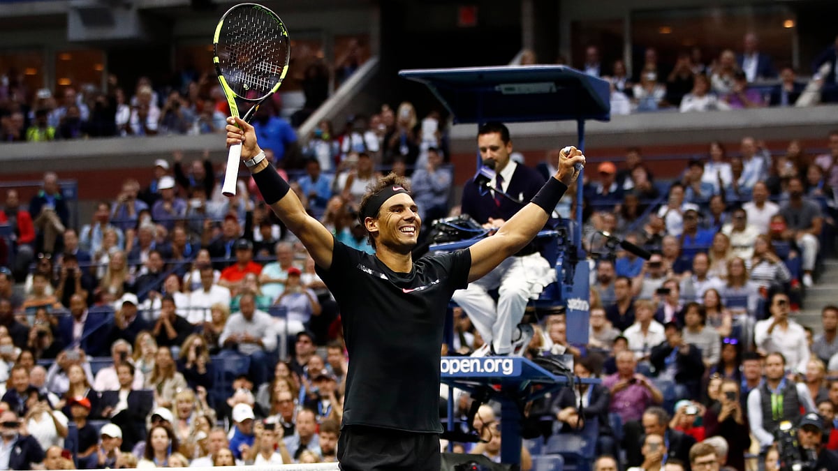 Rafael Nadal, of Spain, reacts after beating Kevin Anderson, of South Africa, to win the men’s singles final of the U.S. Open