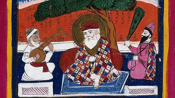 

Guru Nanak attended by his musician and holy man.