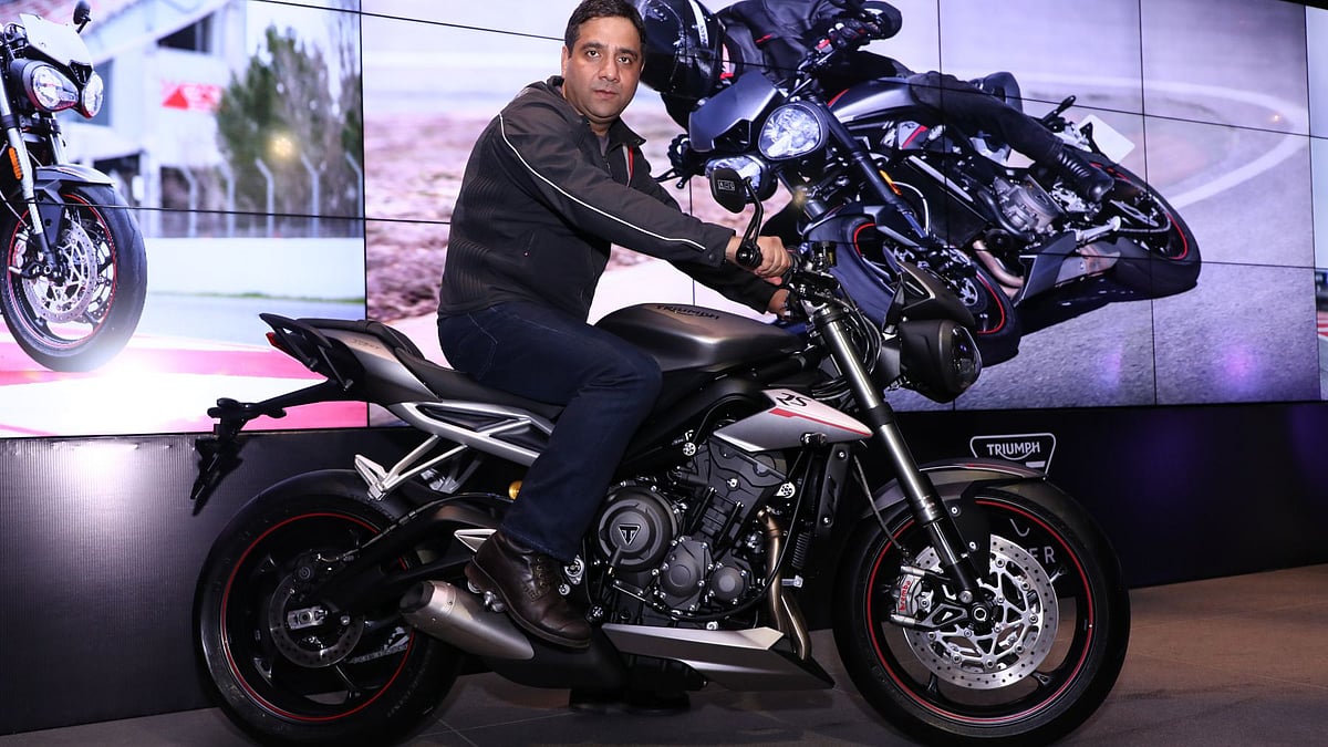 Vimal Sumbly, managing director, Triumph Motorcycles India astride the Street Triple RS. 