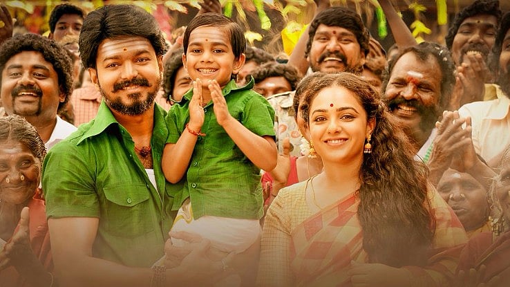 Vijay and Nitya Menen in a still from <i>Mersal.</i>